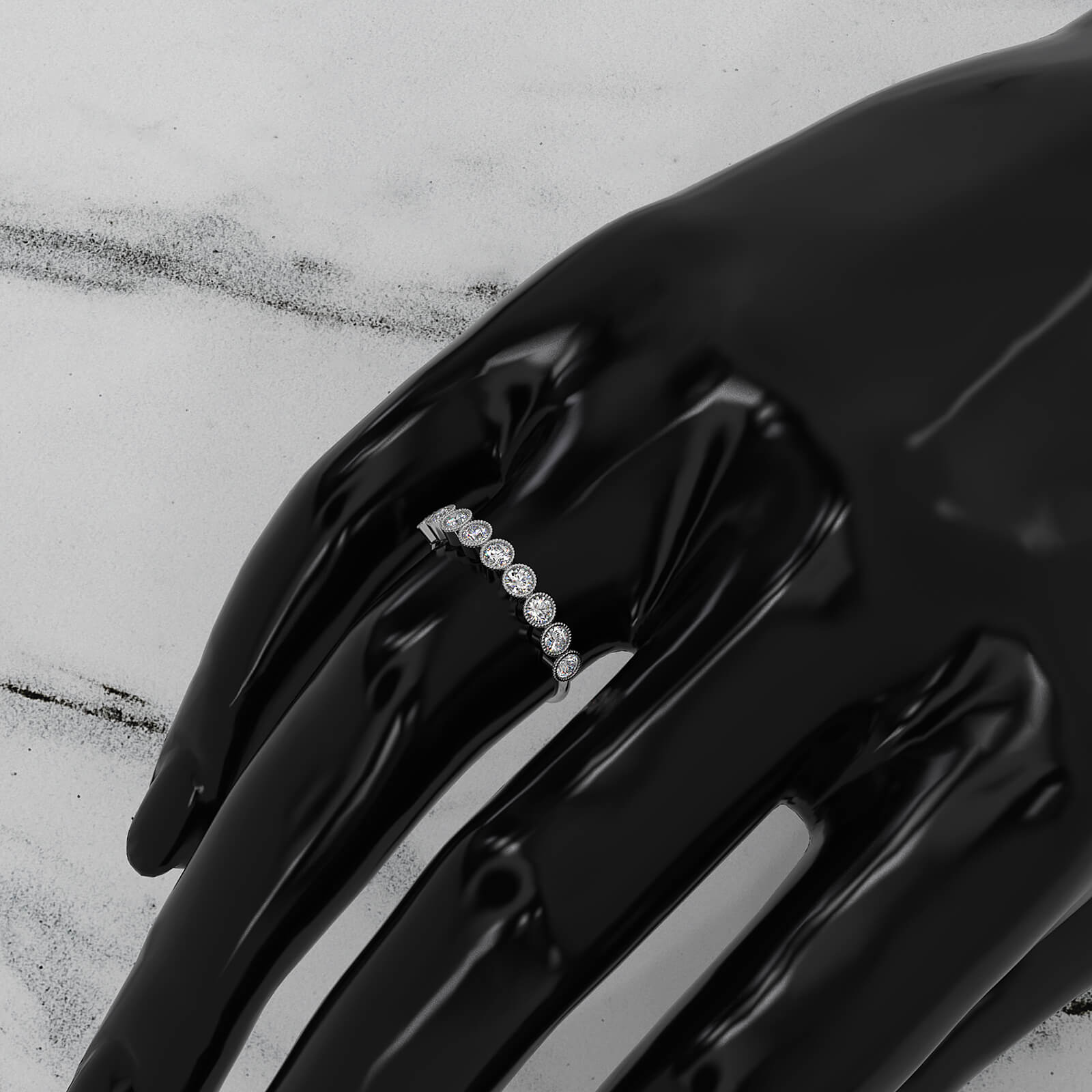 Round Lab Diamond Milgrain Edge Bezel Set Fashion Ring 0.47ctw.