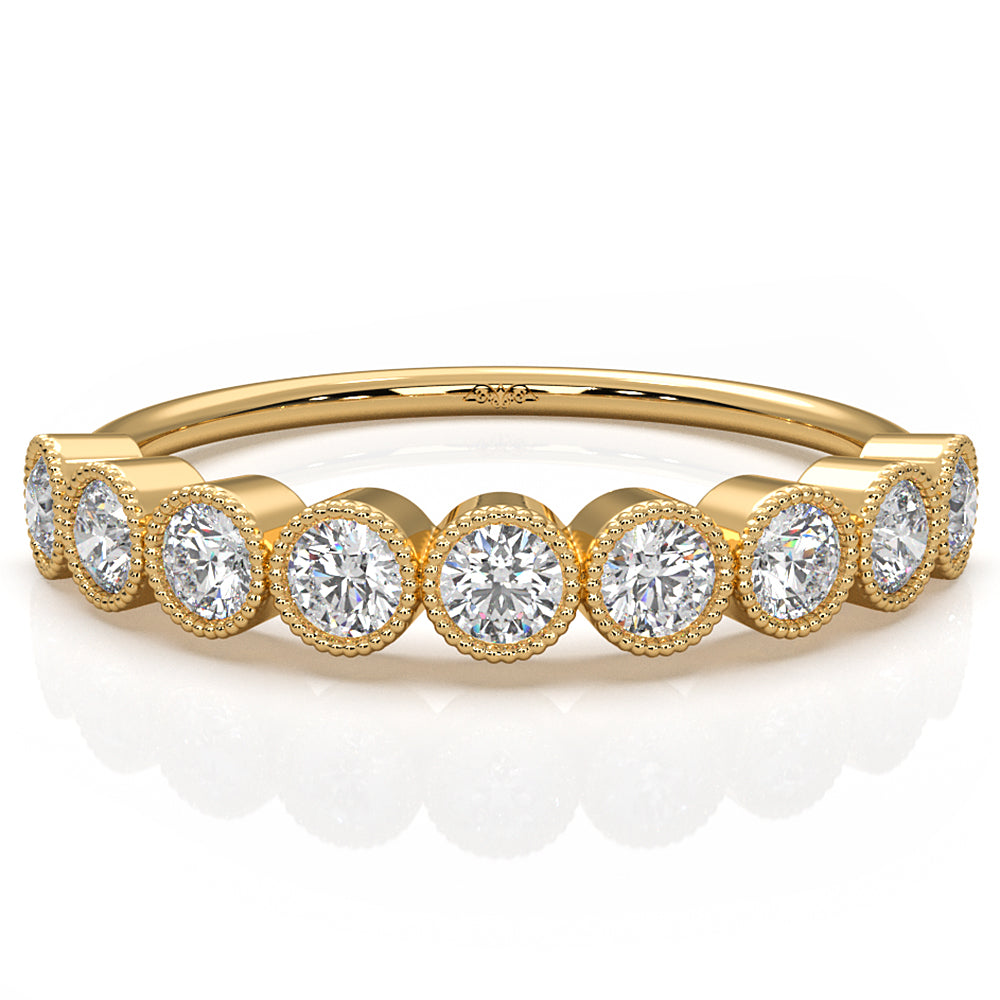 Round Lab Diamond Milgrain Edge Bezel Set Fashion Ring 0.47ctw.
