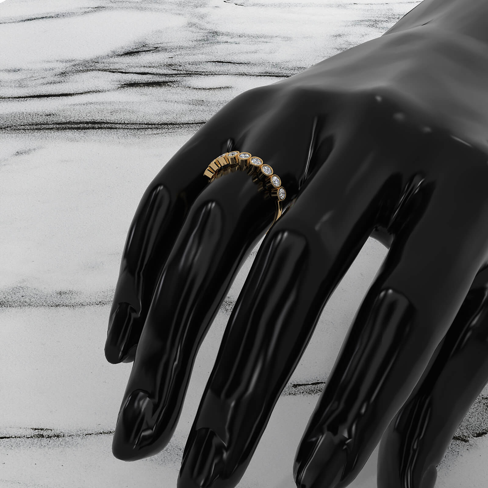 Round Lab Diamond Milgrain Edge Bezel Set Fashion Ring 0.47ctw.