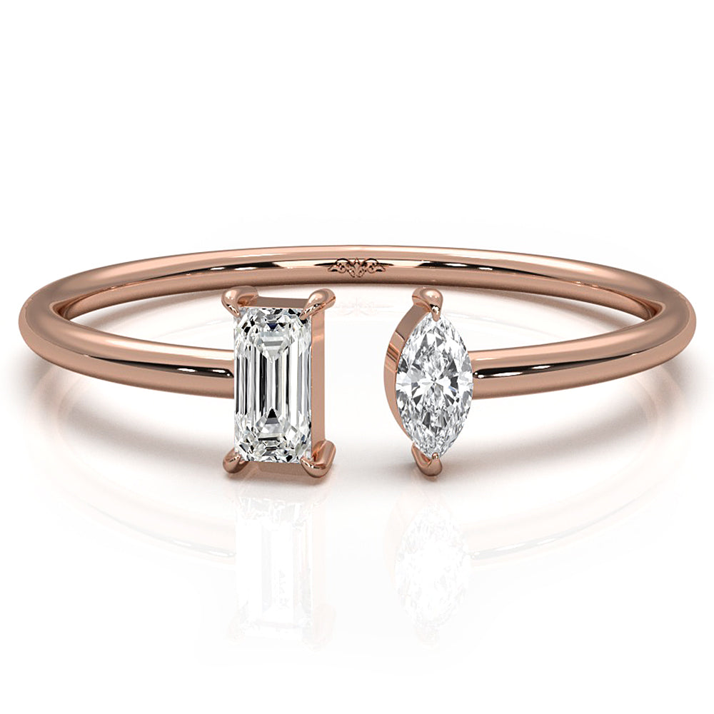 Baguette And Marquise Lab Diamond Open Fashion Ring 0.16ctw.
