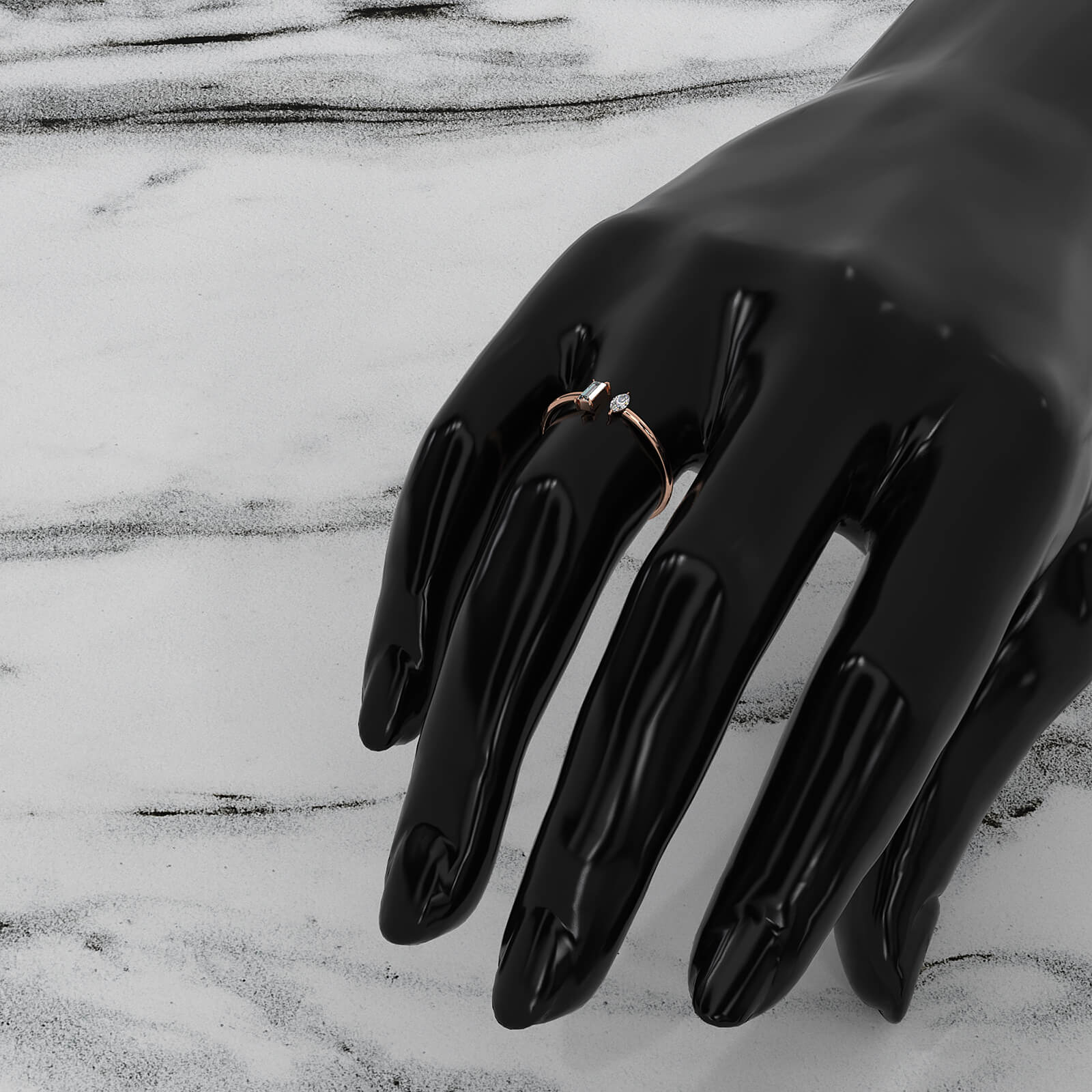 Baguette And Marquise Lab Diamond Open Fashion Ring 0.16ctw.