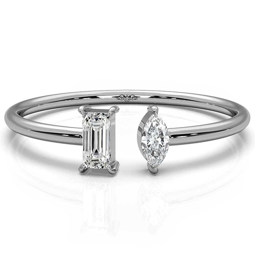 Baguette And Marquise Lab Diamond Open Fashion Ring 0.16ctw.