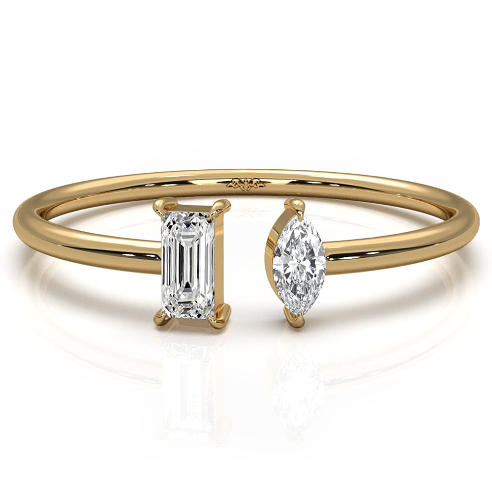 Baguette And Marquise Lab Diamond Open Fashion Ring 0.16ctw.