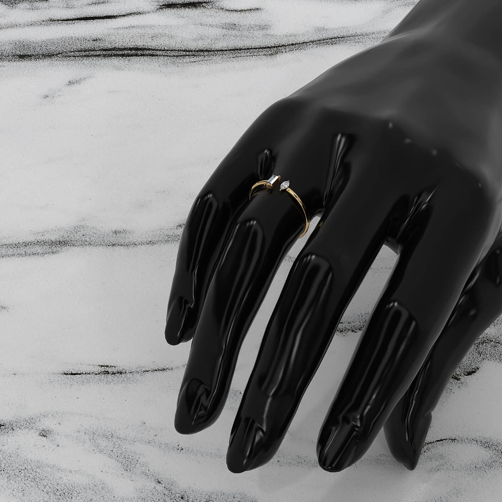 Baguette And Marquise Lab Diamond Open Fashion Ring 0.16ctw.