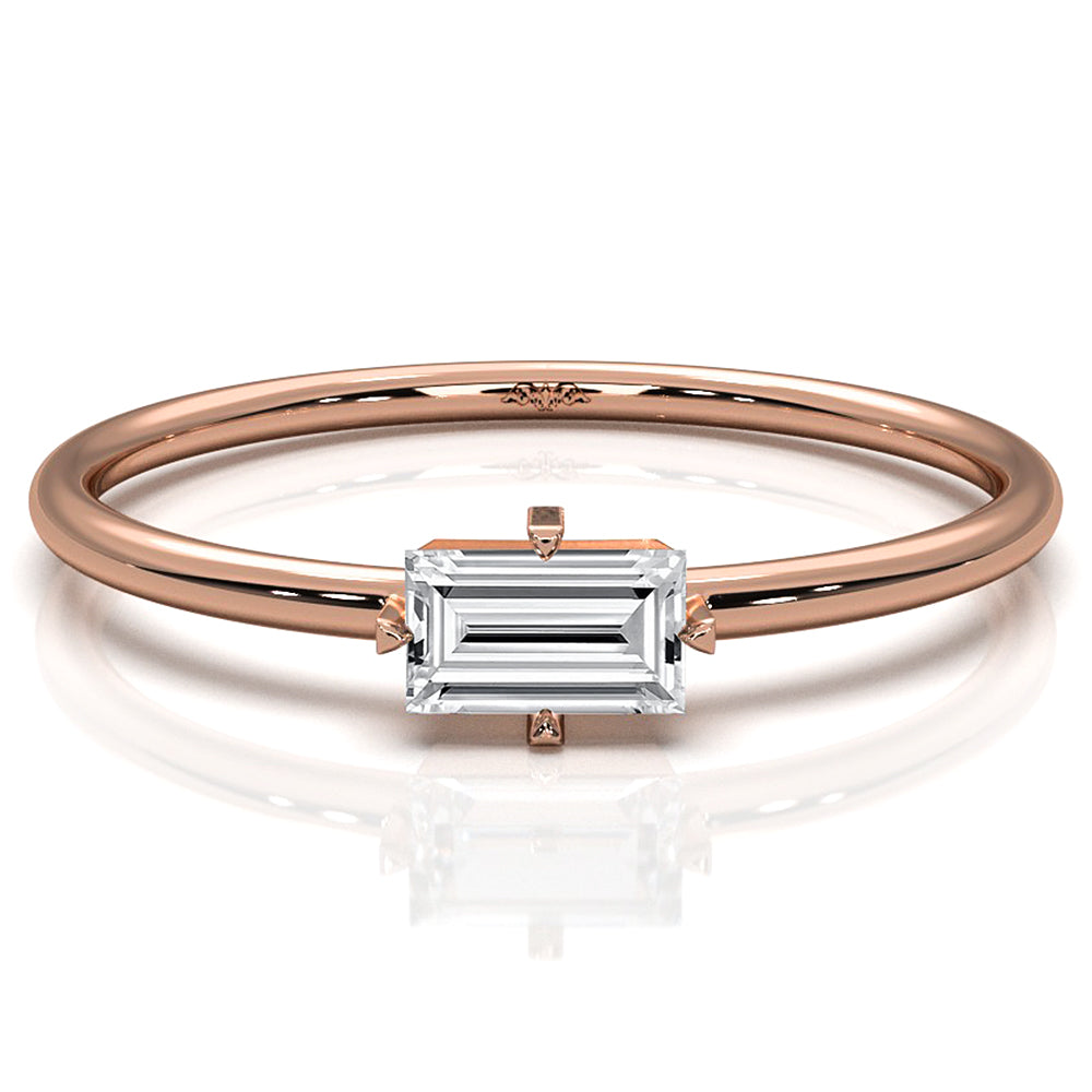 Slim Horizontal Baguette Lab Diamond Fashion Prong Set Ring 0.31ctw.