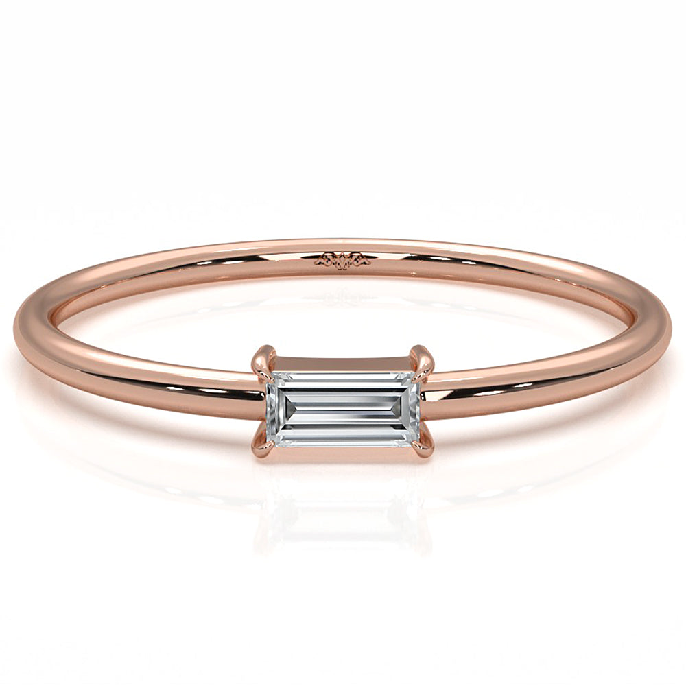 Tiny Horizontal Baguette Lab Diamond Fashion Ring 0.11ctw.