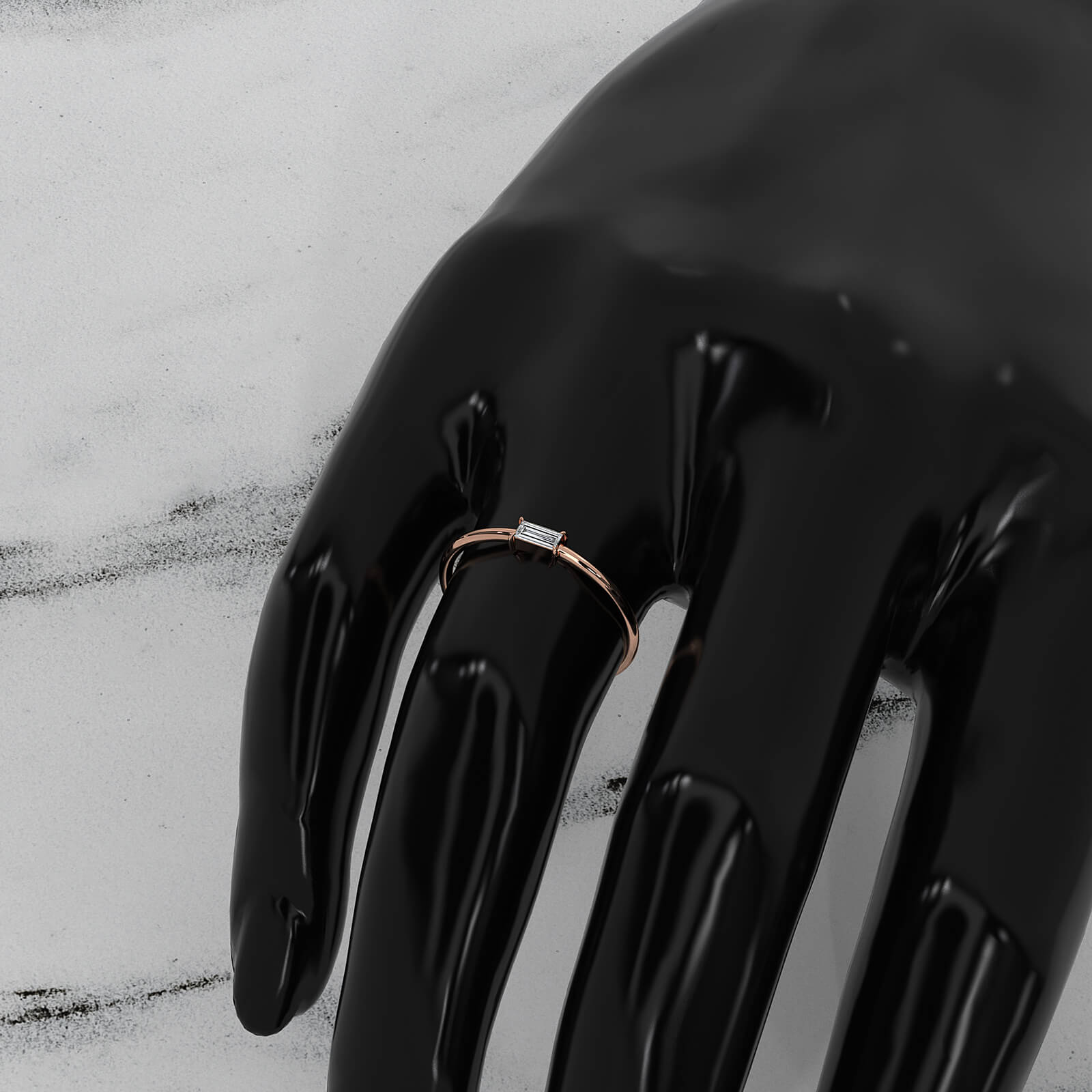 Tiny Horizontal Baguette Lab Diamond Fashion Ring 0.11ctw.