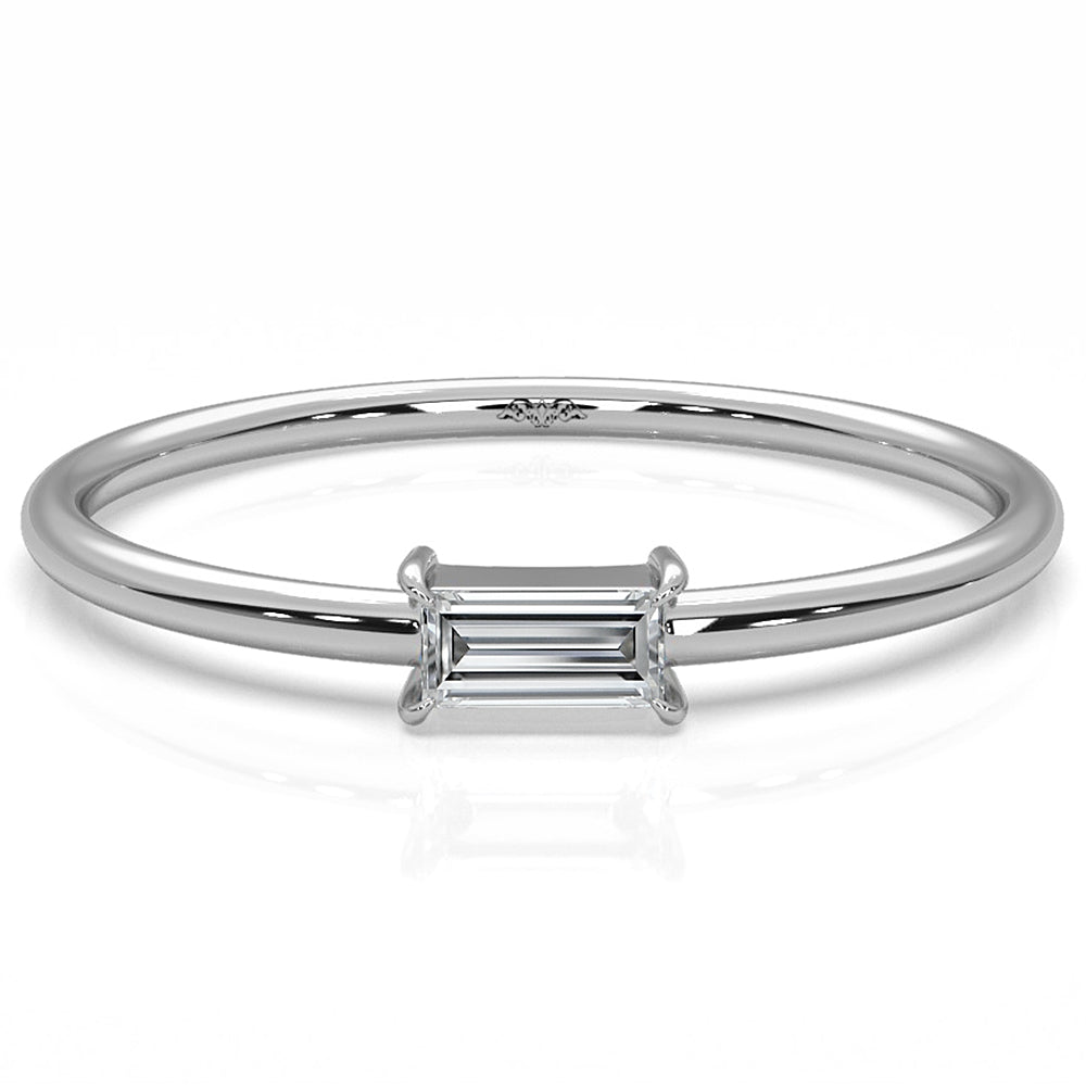 Tiny Horizontal Baguette Lab Diamond Fashion Ring 0.11ctw.