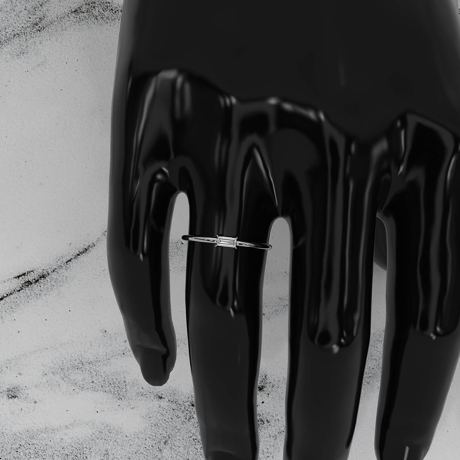 Tiny Horizontal Baguette Lab Diamond Fashion Ring 0.11ctw.