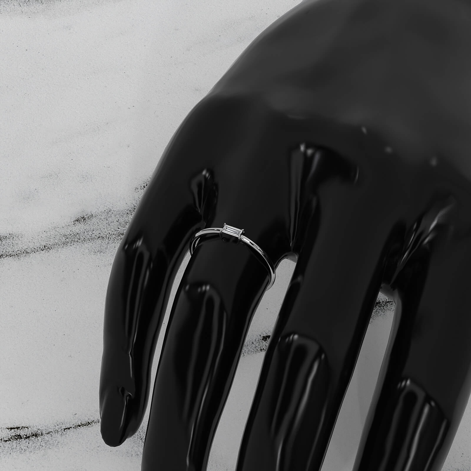 Tiny Horizontal Baguette Lab Diamond Fashion Ring 0.11ctw.