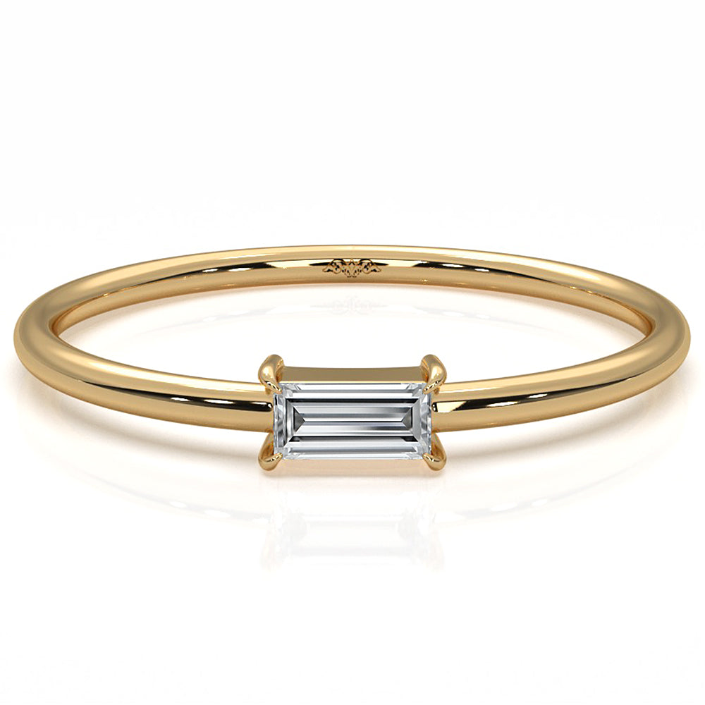 Tiny Horizontal Baguette Lab Diamond Fashion Ring 0.11ctw.