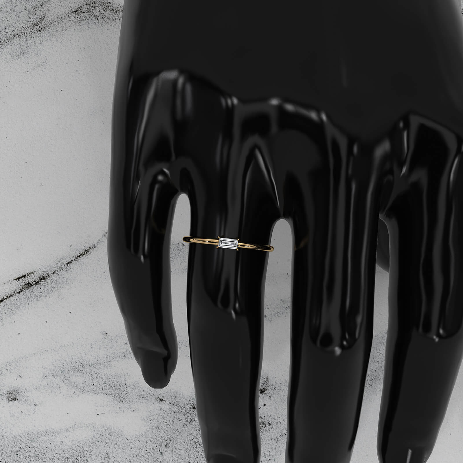 Tiny Horizontal Baguette Lab Diamond Fashion Ring 0.11ctw.