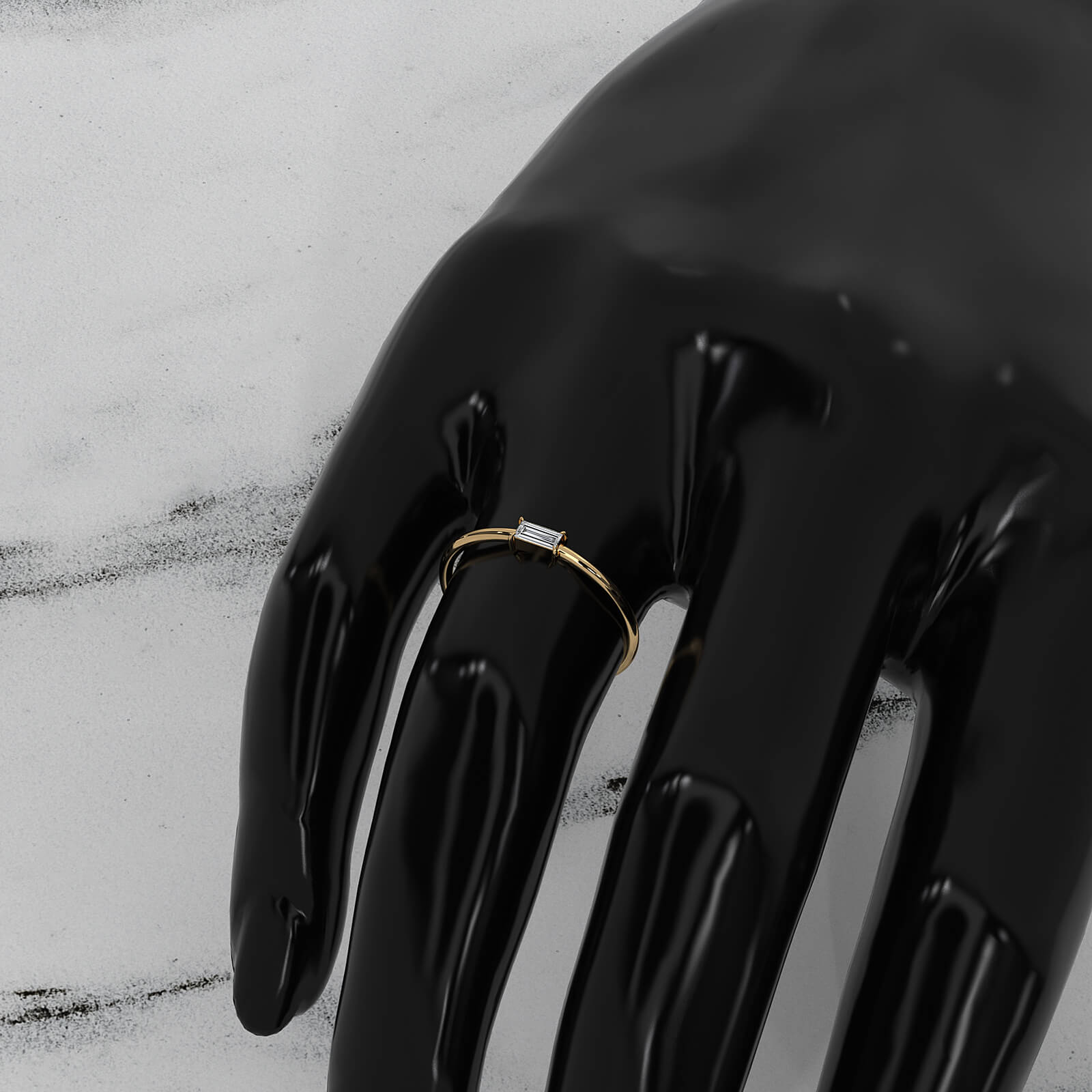 Tiny Horizontal Baguette Lab Diamond Fashion Ring 0.11ctw.