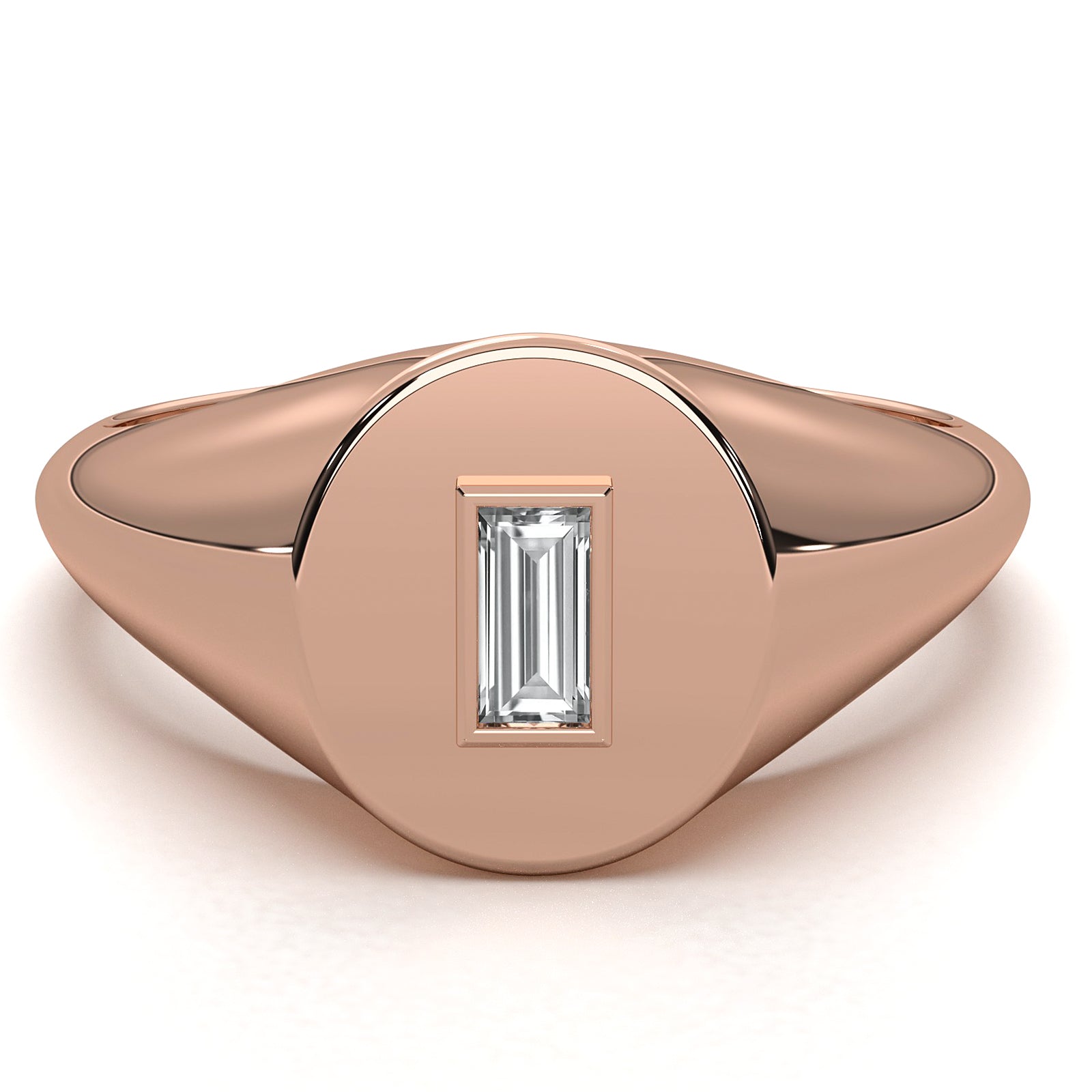 Oval Shaped Bezel Set Baguette Lab Diamond Signet Ring 0.11ctw.