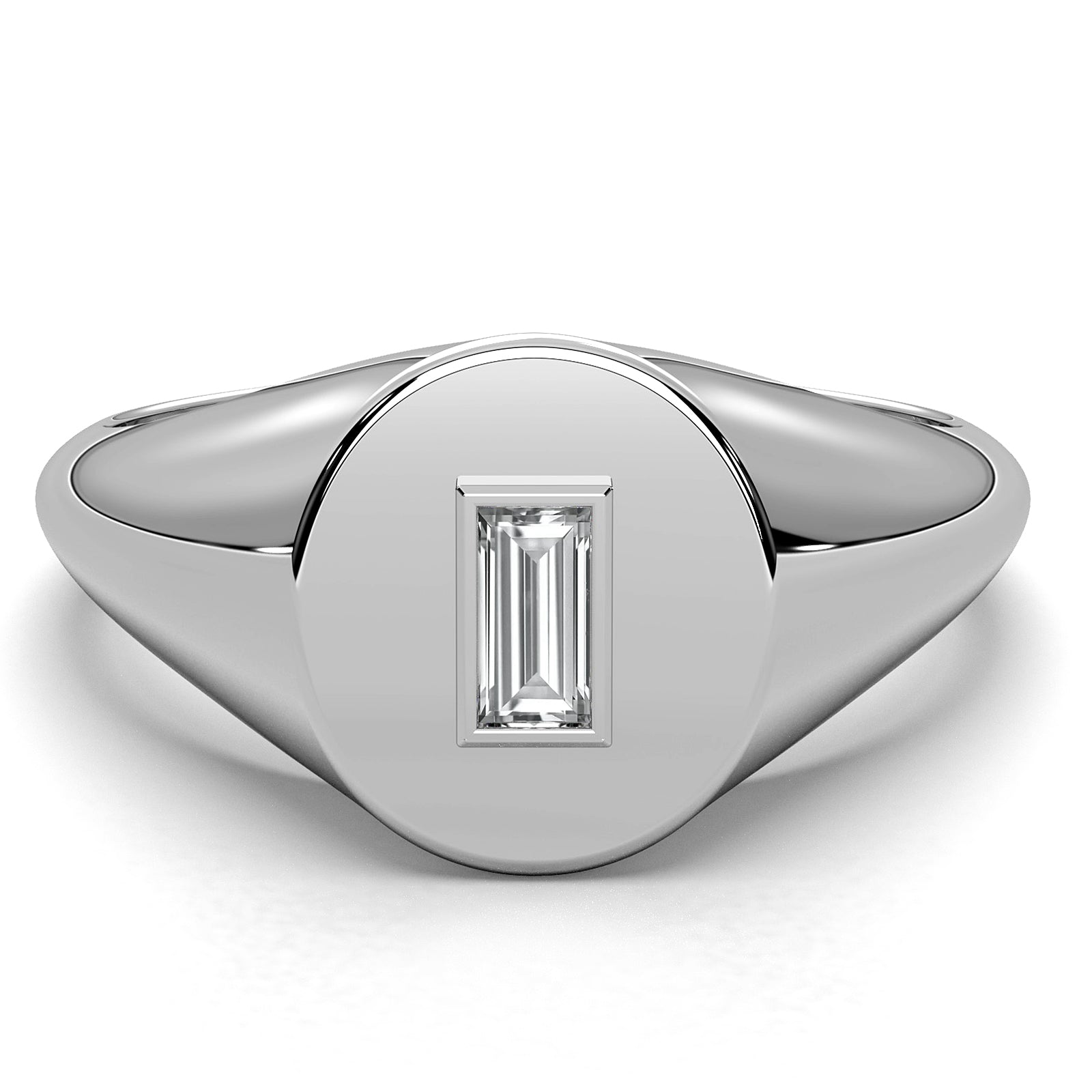 Oval Shaped Bezel Set Baguette Lab Diamond Signet Ring 0.11ctw.