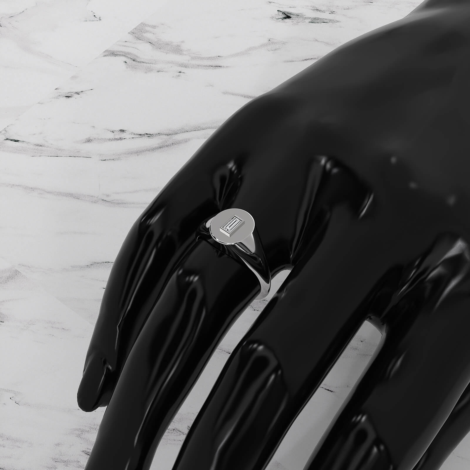 Oval Shaped Bezel Set Baguette Lab Diamond Signet Ring 0.11ctw.