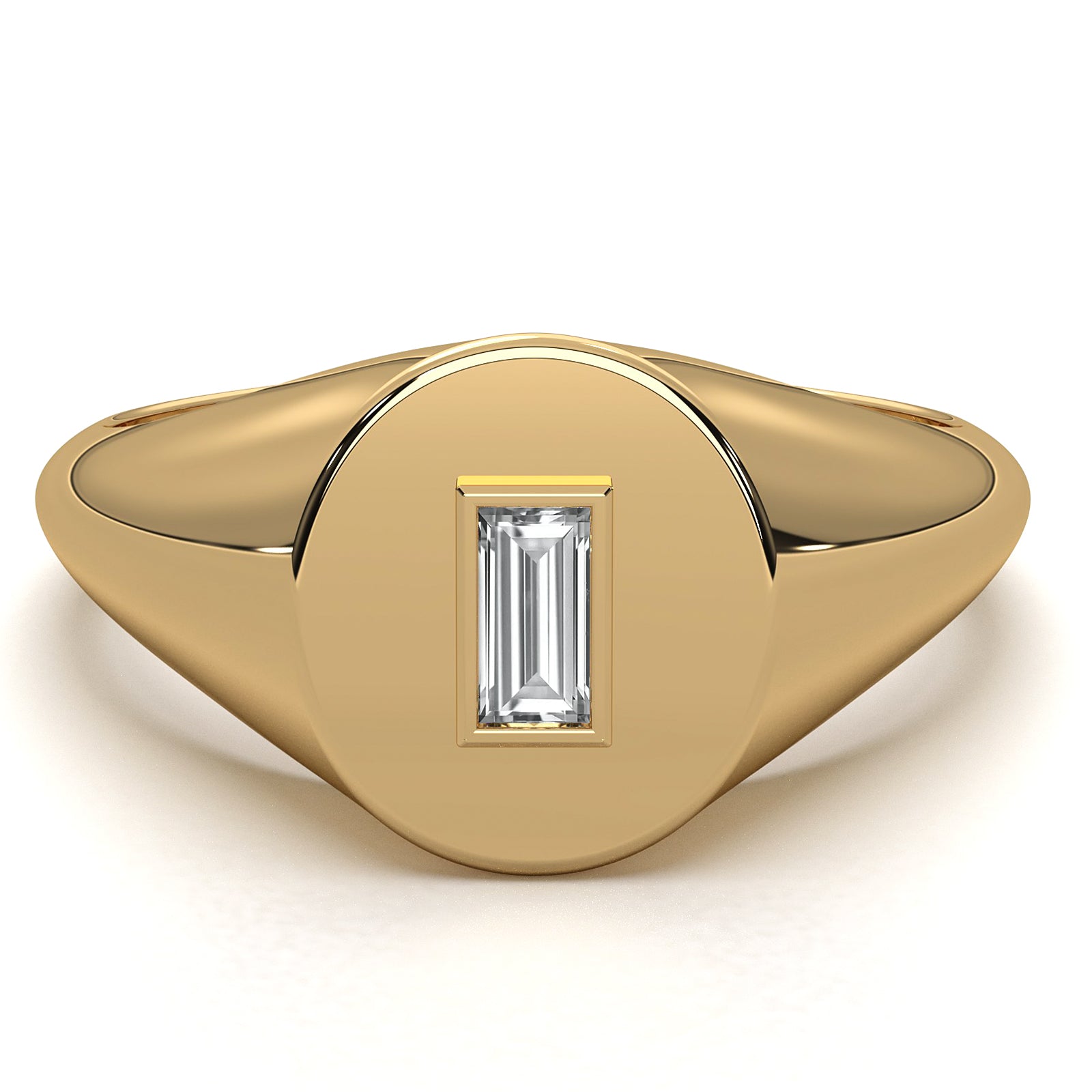Oval Shaped Bezel Set Baguette Lab Diamond Signet Ring 0.11ctw.