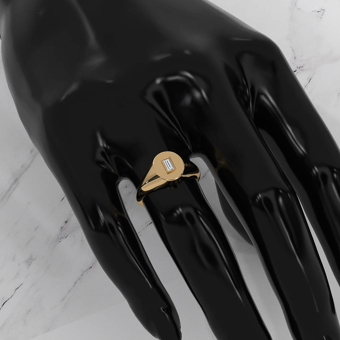 Oval Shaped Bezel Set Baguette Lab Diamond Signet Ring 0.11ctw.