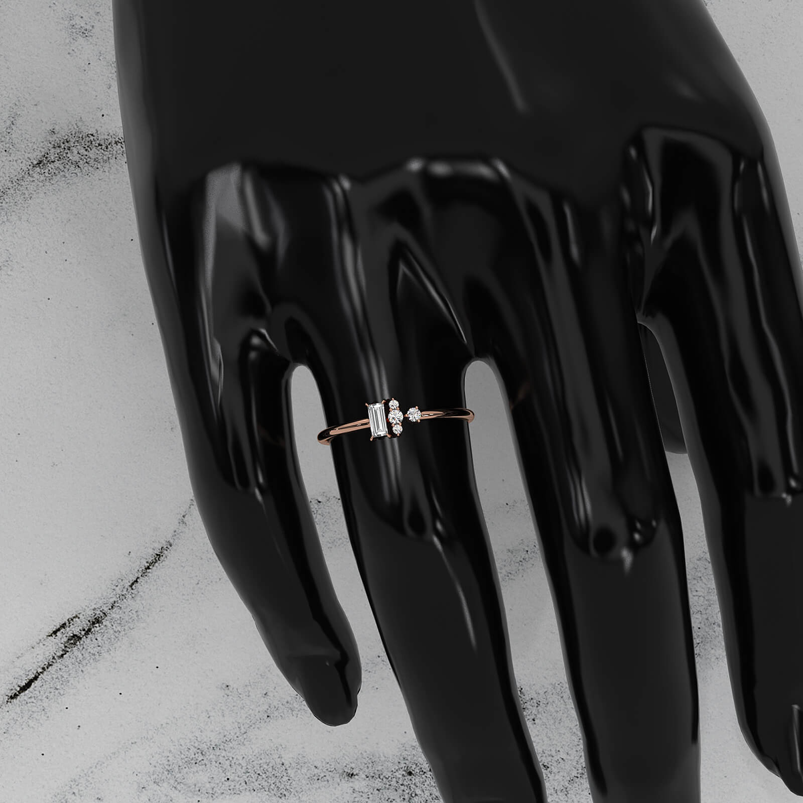 Baguette And Round Cluster Lab Diamond Fashion Ring 0.17ctw.