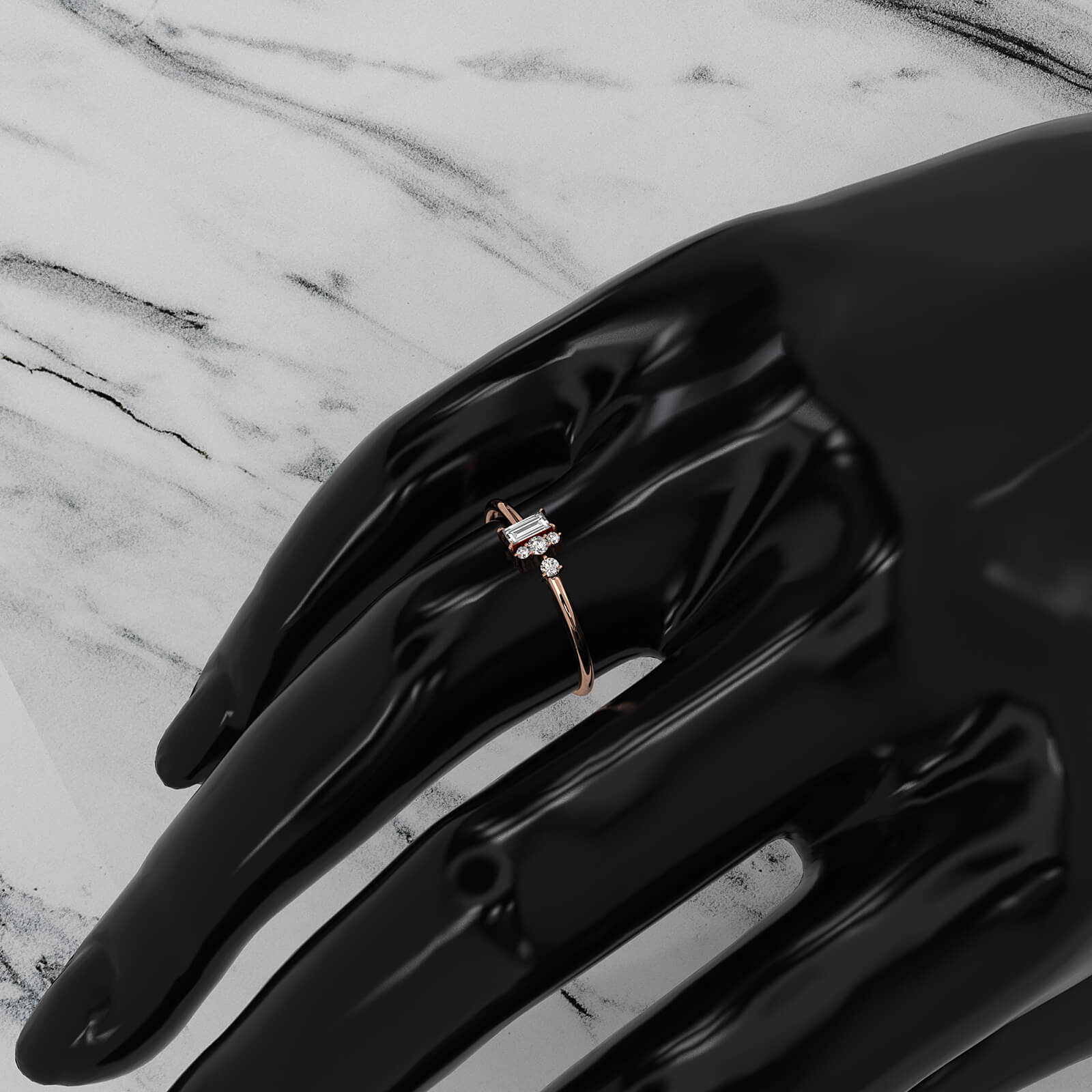 Baguette And Round Cluster Lab Diamond Fashion Ring 0.17ctw.