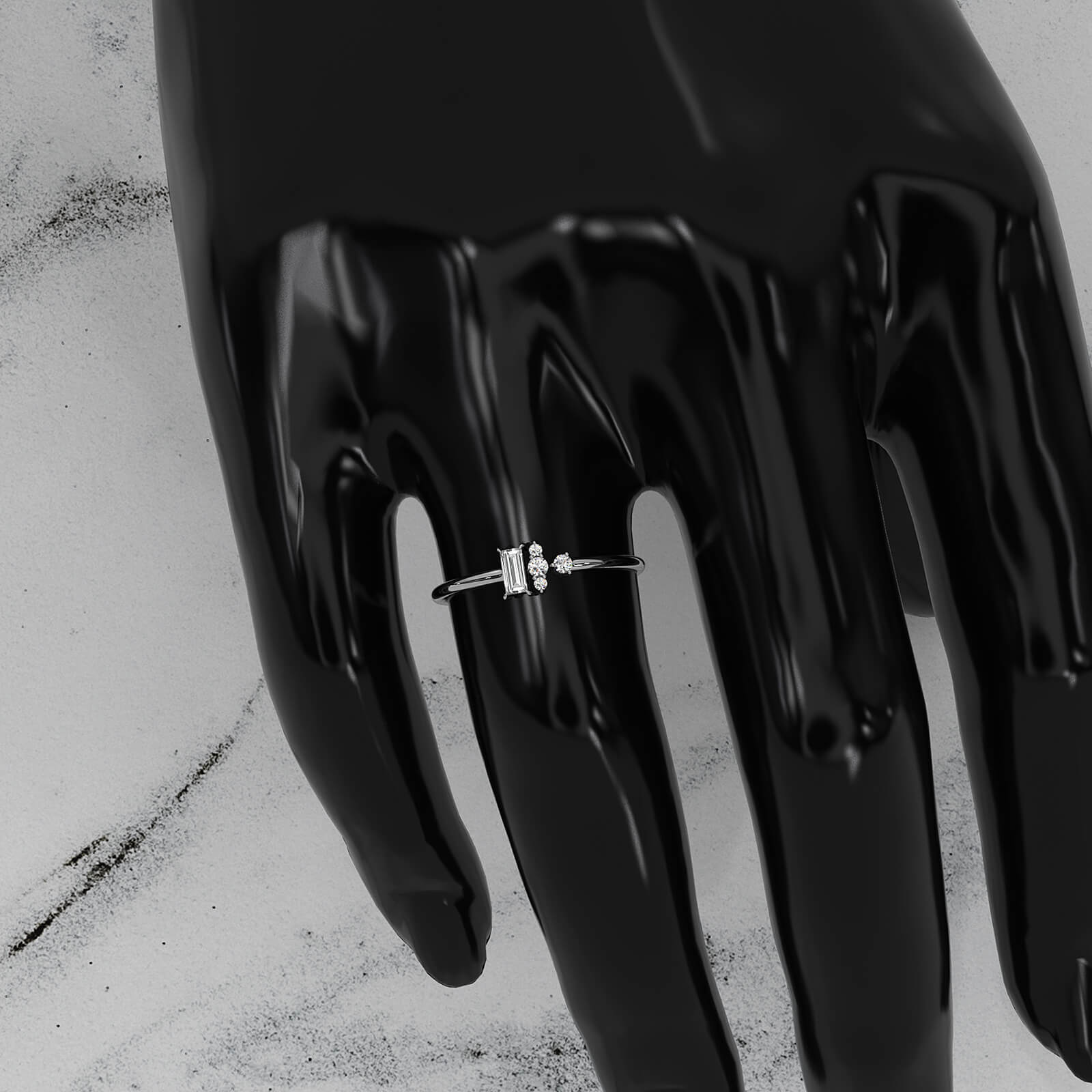 Baguette And Round Cluster Lab Diamond Fashion Ring 0.17ctw.