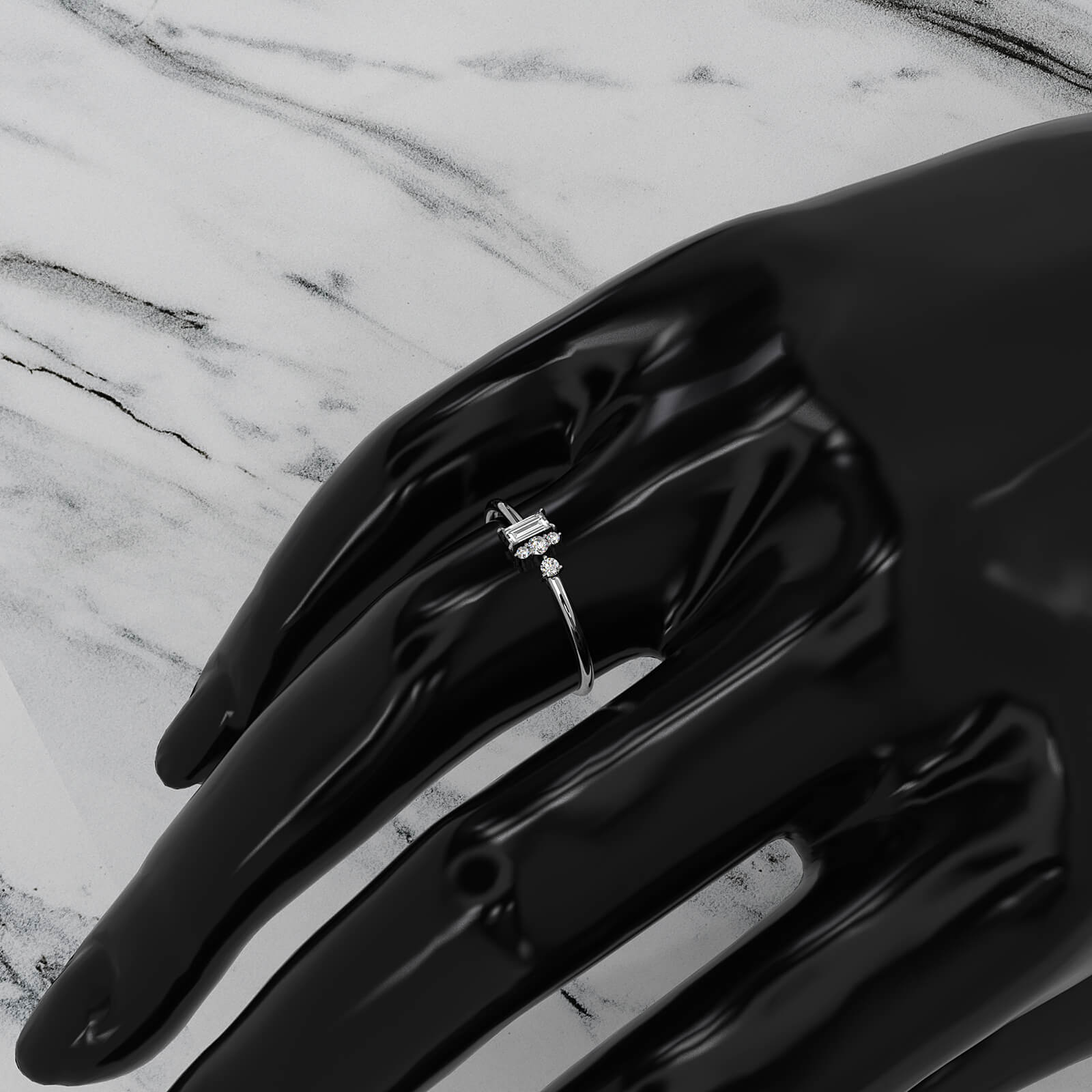 Baguette And Round Cluster Lab Diamond Fashion Ring 0.17ctw.