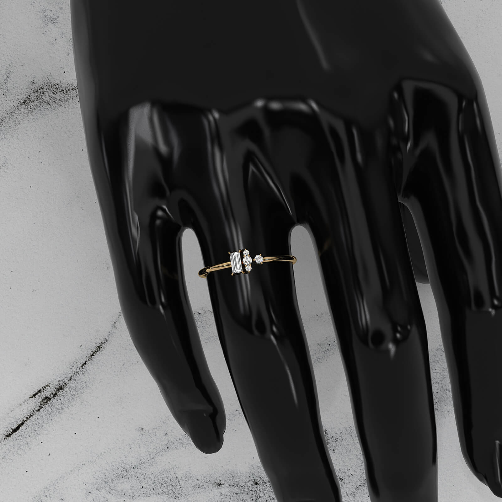 Baguette And Round Cluster Lab Diamond Fashion Ring 0.17ctw.