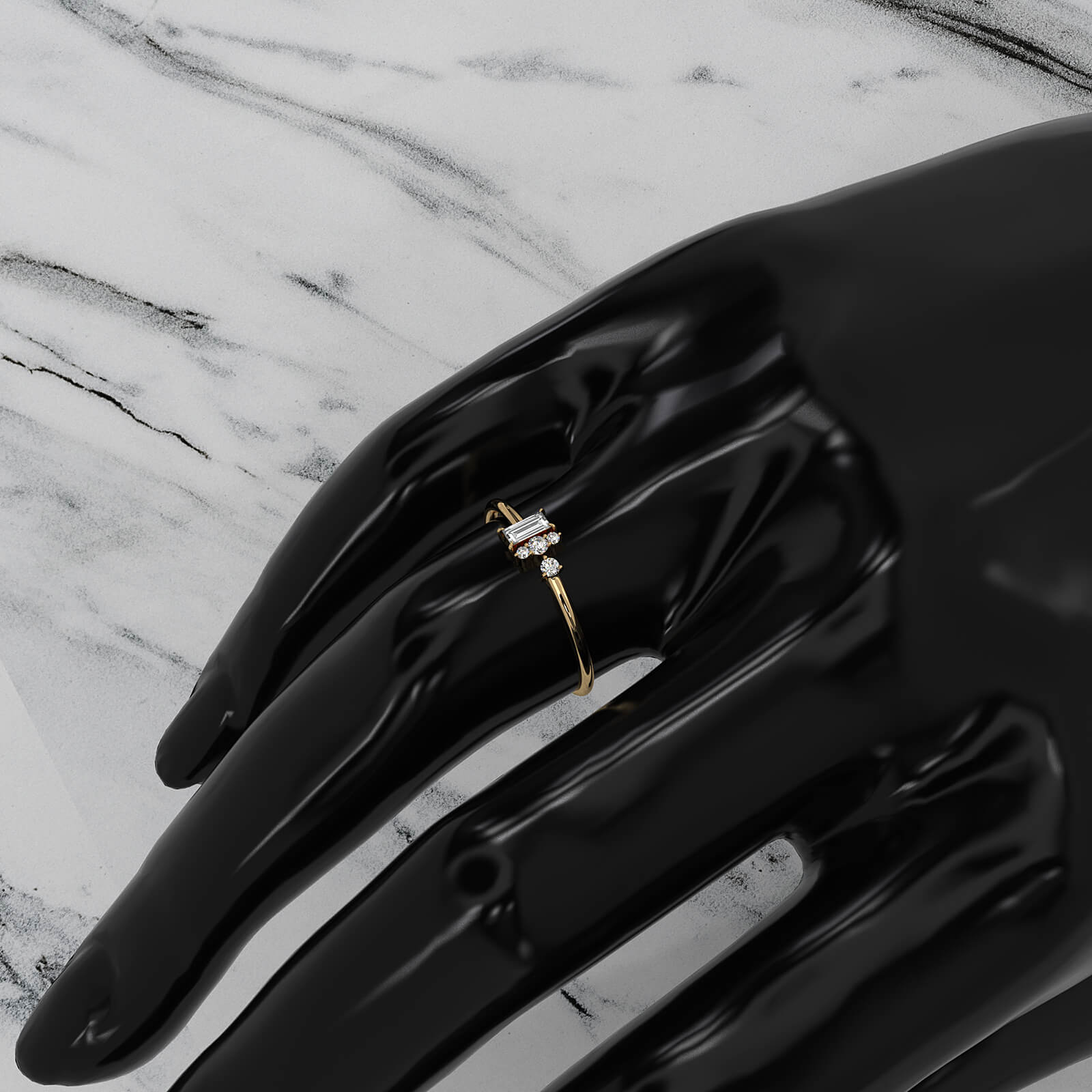 Baguette And Round Cluster Lab Diamond Fashion Ring 0.17ctw.