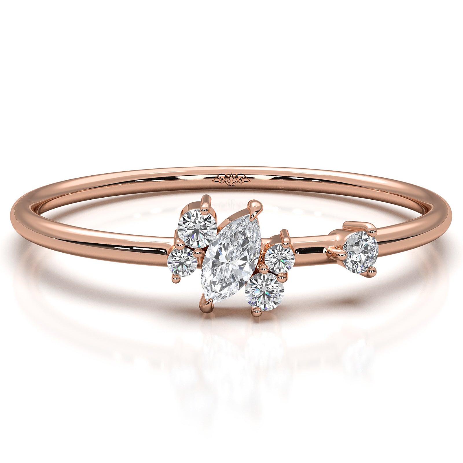 Marquise and Round Scattered Lab Diamond Fashion Ring 0.12ctw.