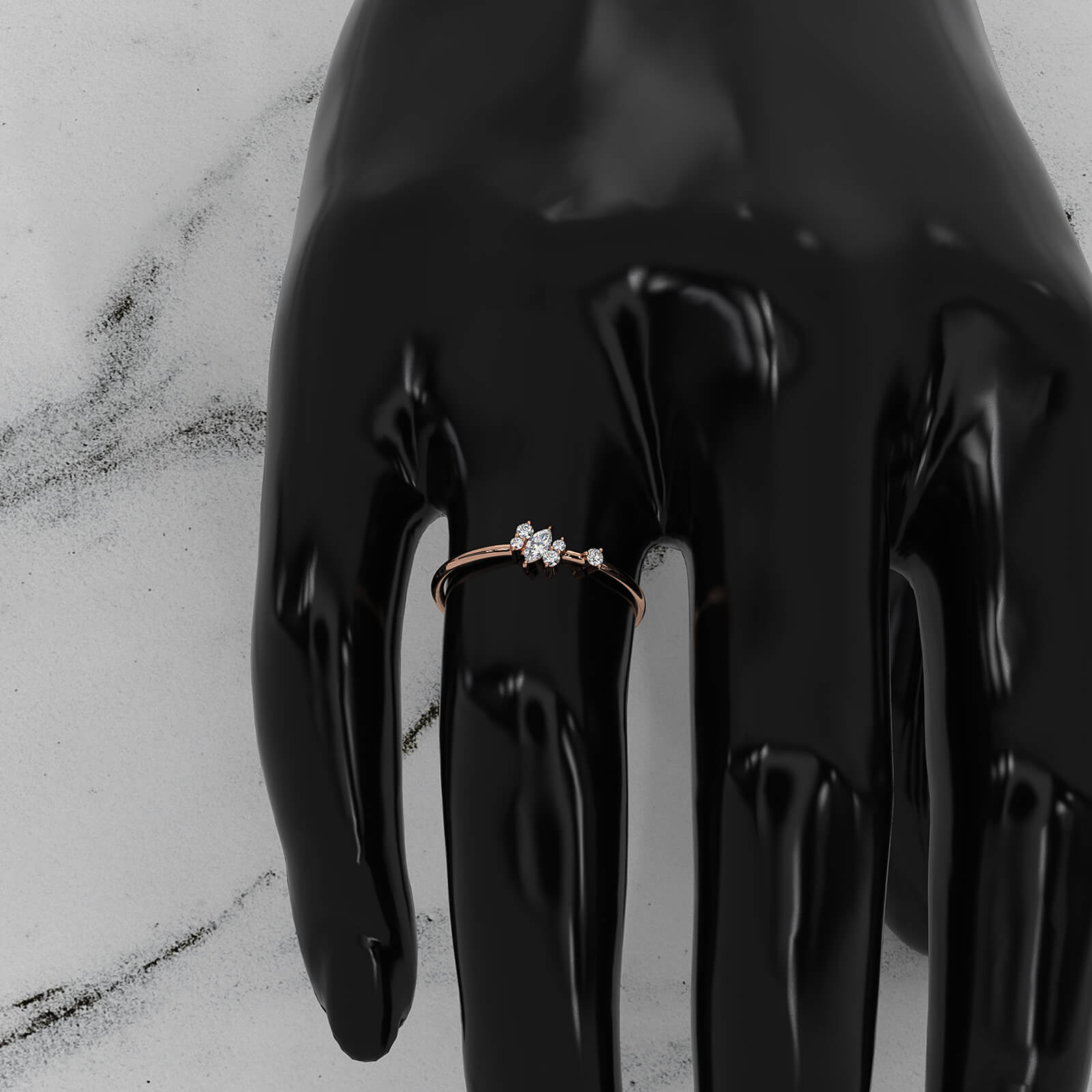 Marquise and Round Scattered Lab Diamond Fashion Ring 0.12ctw.