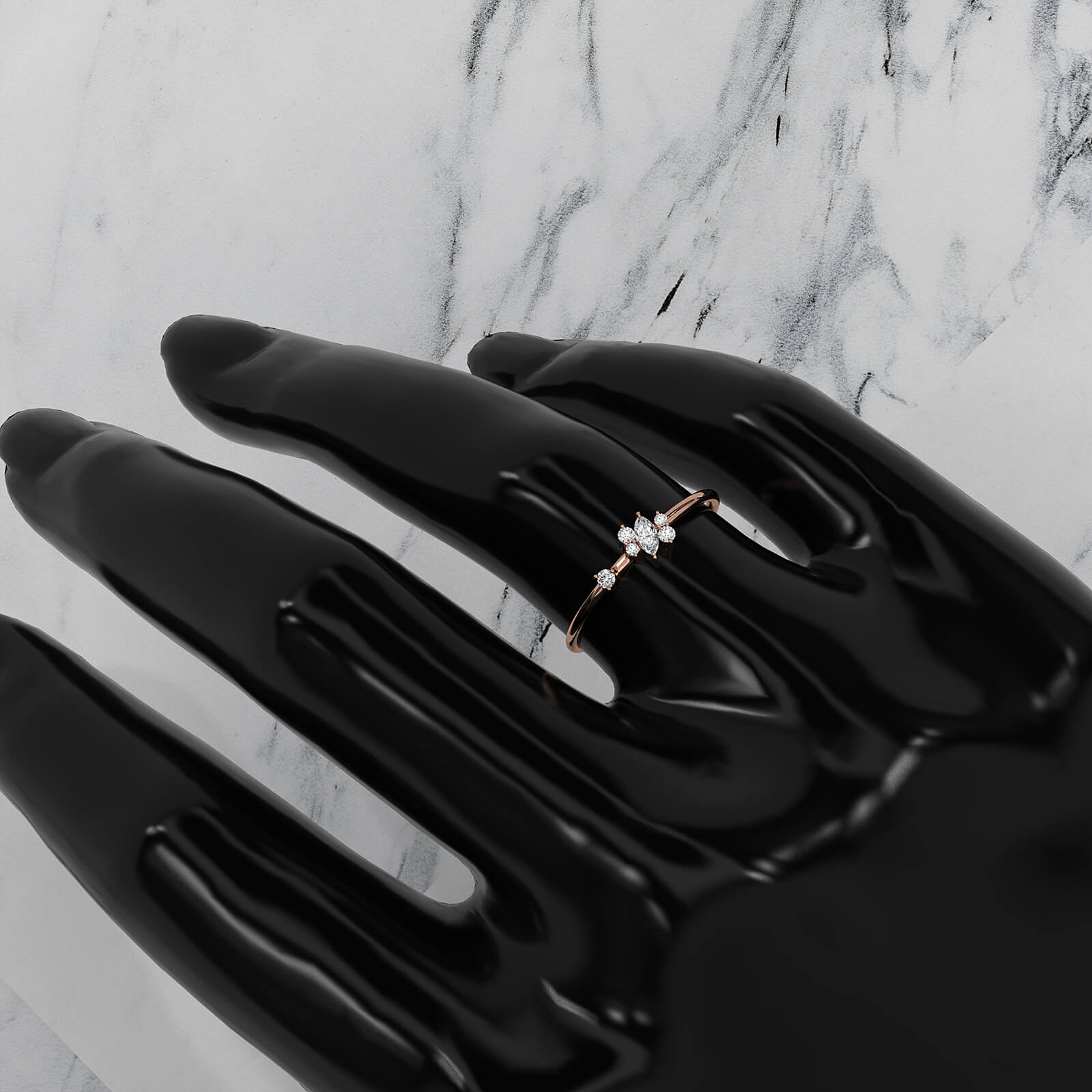 Marquise and Round Scattered Lab Diamond Fashion Ring 0.12ctw.