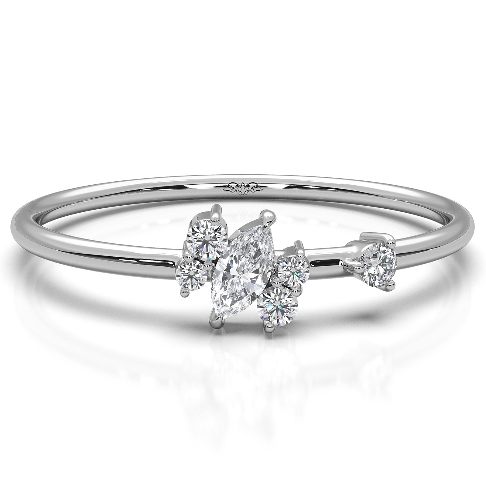 Marquise and Round Scattered Lab Diamond Fashion Ring 0.12ctw.