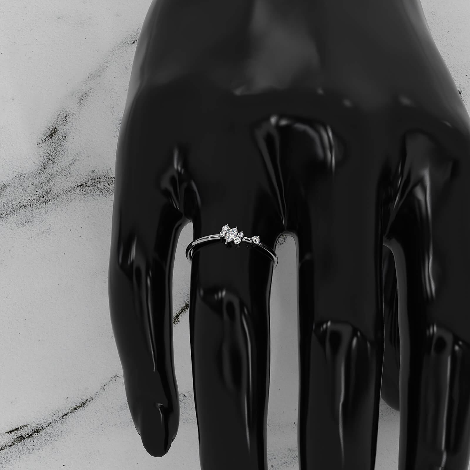 Marquise and Round Scattered Lab Diamond Fashion Ring 0.12ctw.