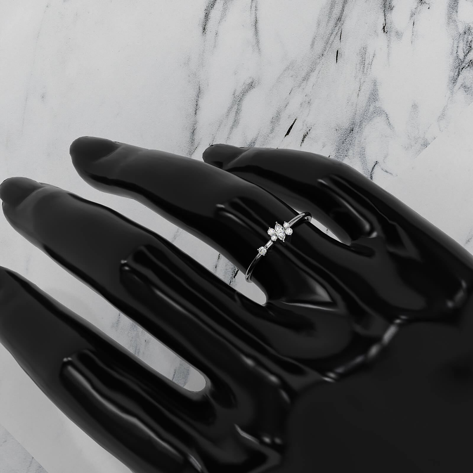 Marquise and Round Scattered Lab Diamond Fashion Ring 0.12ctw.