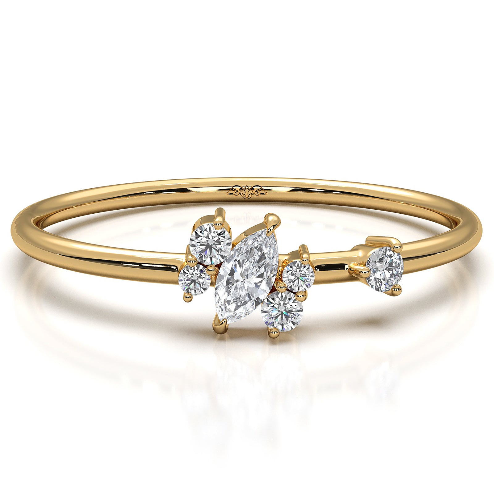 Marquise and Round Scattered Lab Diamond Fashion Ring 0.12ctw.