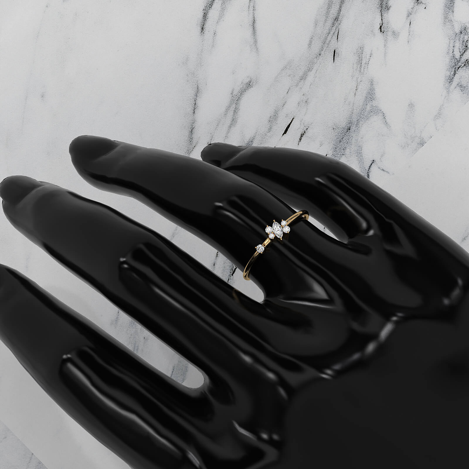 Marquise and Round Scattered Lab Diamond Fashion Ring 0.12ctw.