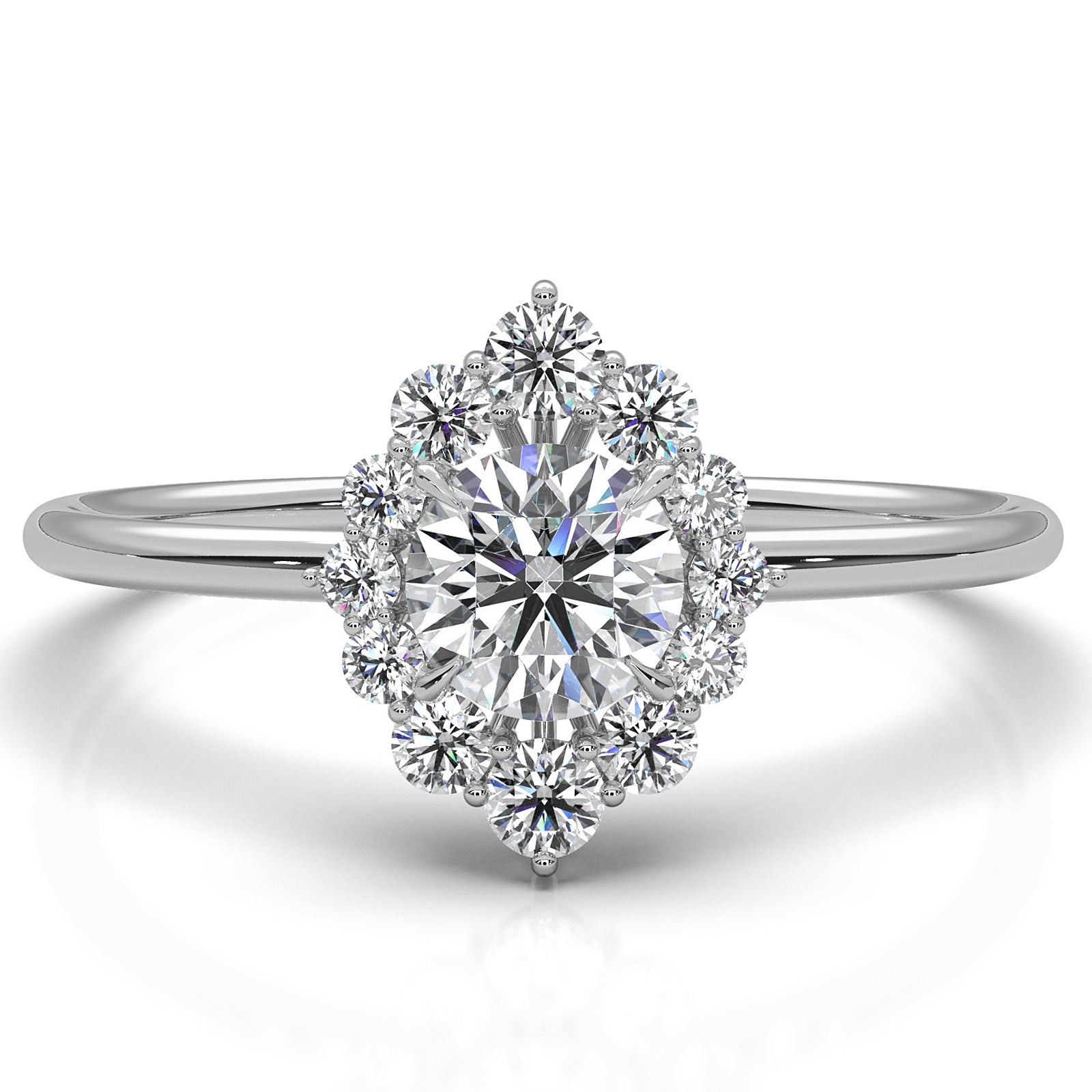 Prong Set Scalloped Halo Round Lab Diamond Fashion Ring 0.65ctw.
