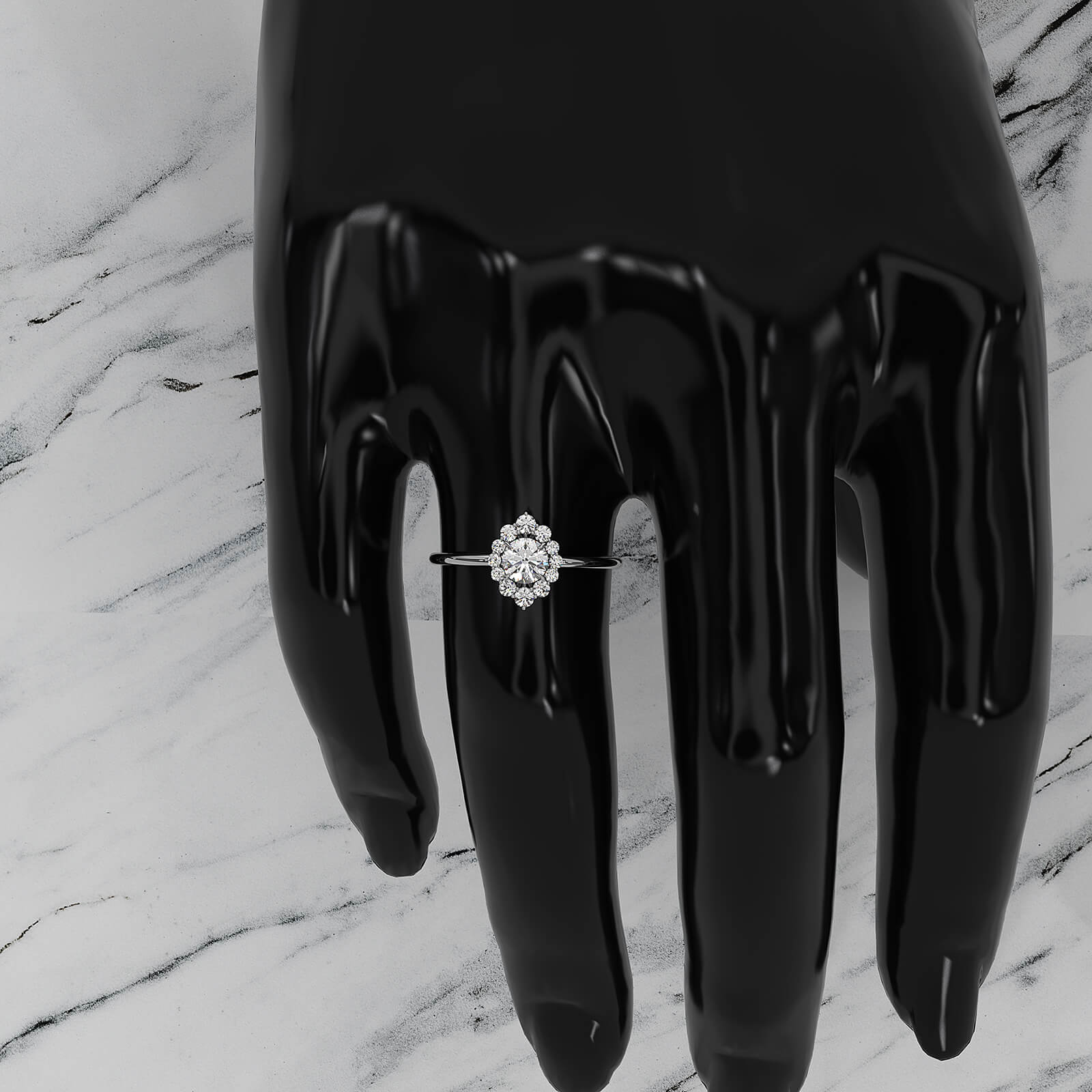 Prong Set Scalloped Halo Round Lab Diamond Fashion Ring 0.65ctw.