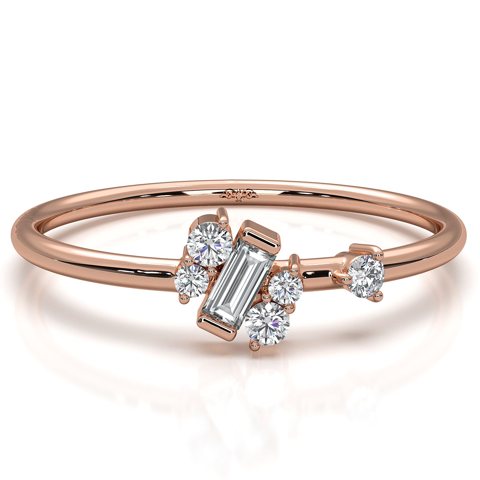 Slanted Baguette And Round Lab Diamond Fashion Ring 0.12ctw.