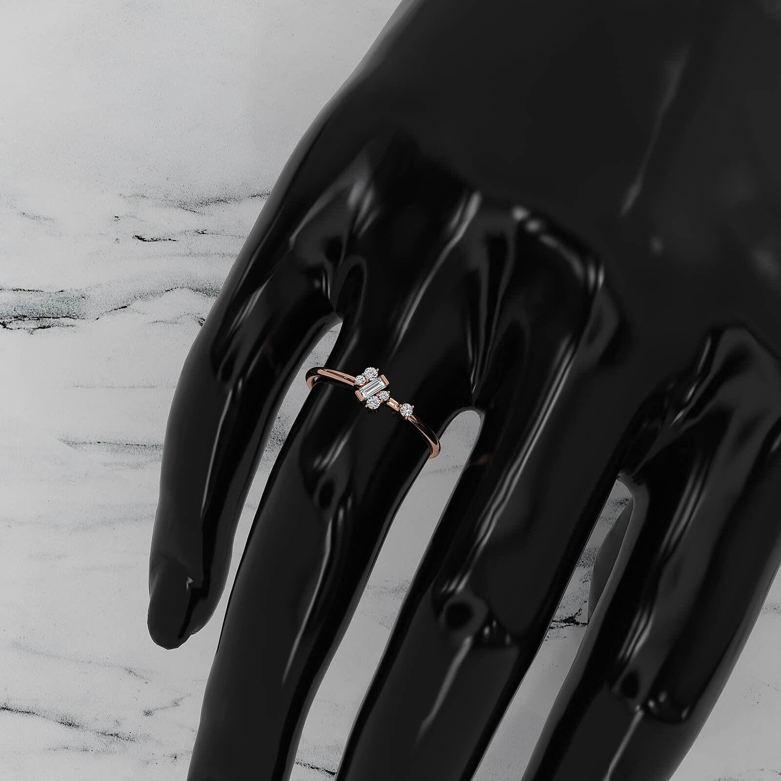 Slanted Baguette And Round Lab Diamond Fashion Ring 0.12ctw.