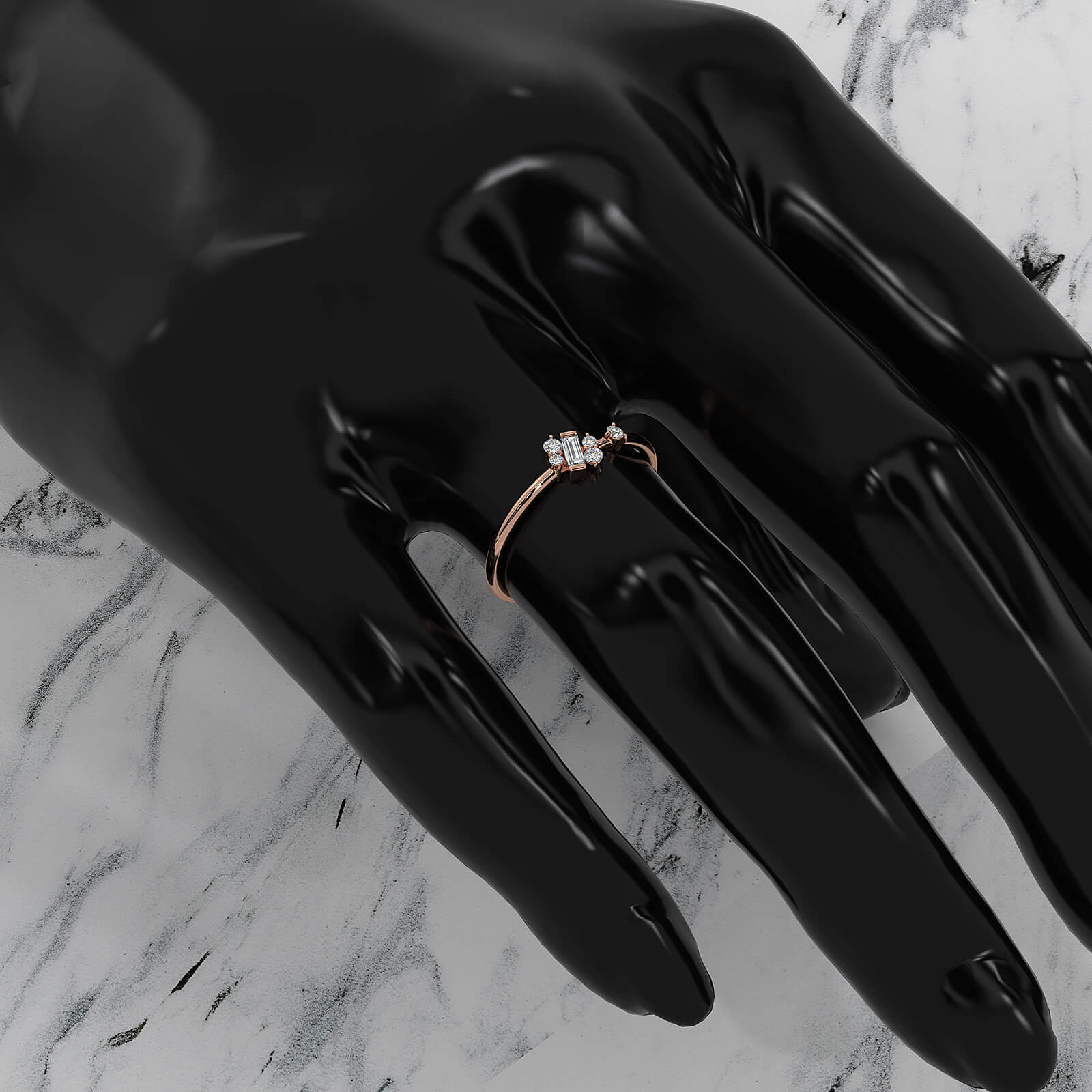 Slanted Baguette And Round Lab Diamond Fashion Ring 0.12ctw.