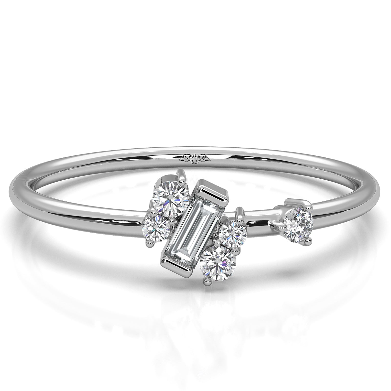 Slanted Baguette And Round Lab Diamond Fashion Ring 0.12ctw.