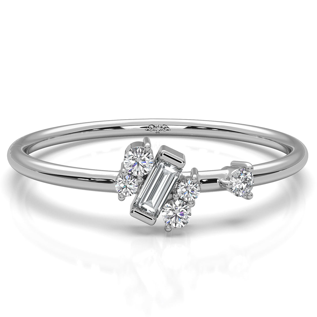 Slanted Baguette And Round Lab Diamond Fashion Ring 0.12ctw.