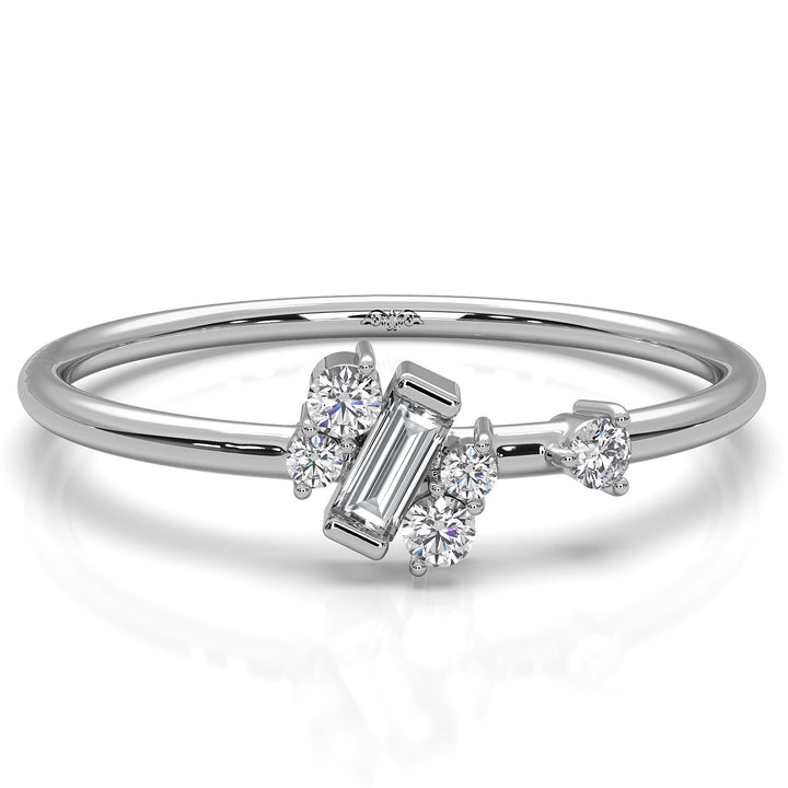 Slanted Baguette And Round Lab Diamond Fashion Ring 0.12ctw.