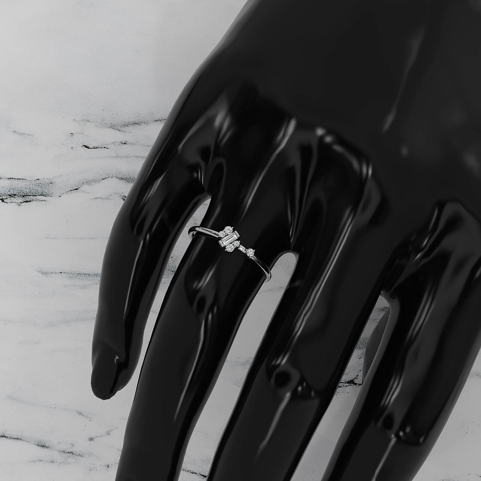 Slanted Baguette And Round Lab Diamond Fashion Ring 0.12ctw.