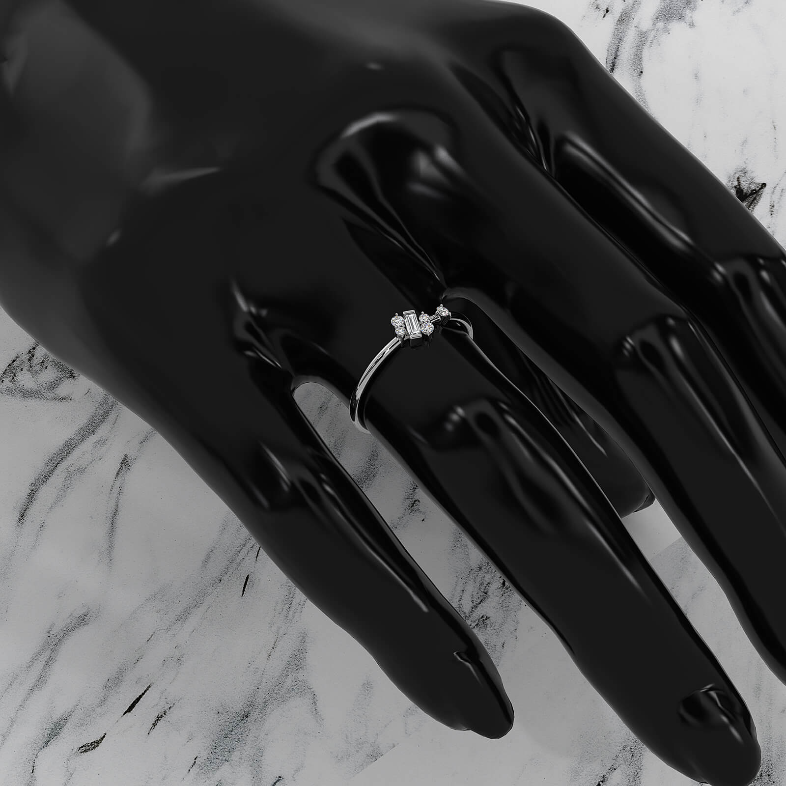 Slanted Baguette And Round Lab Diamond Fashion Ring 0.12ctw.