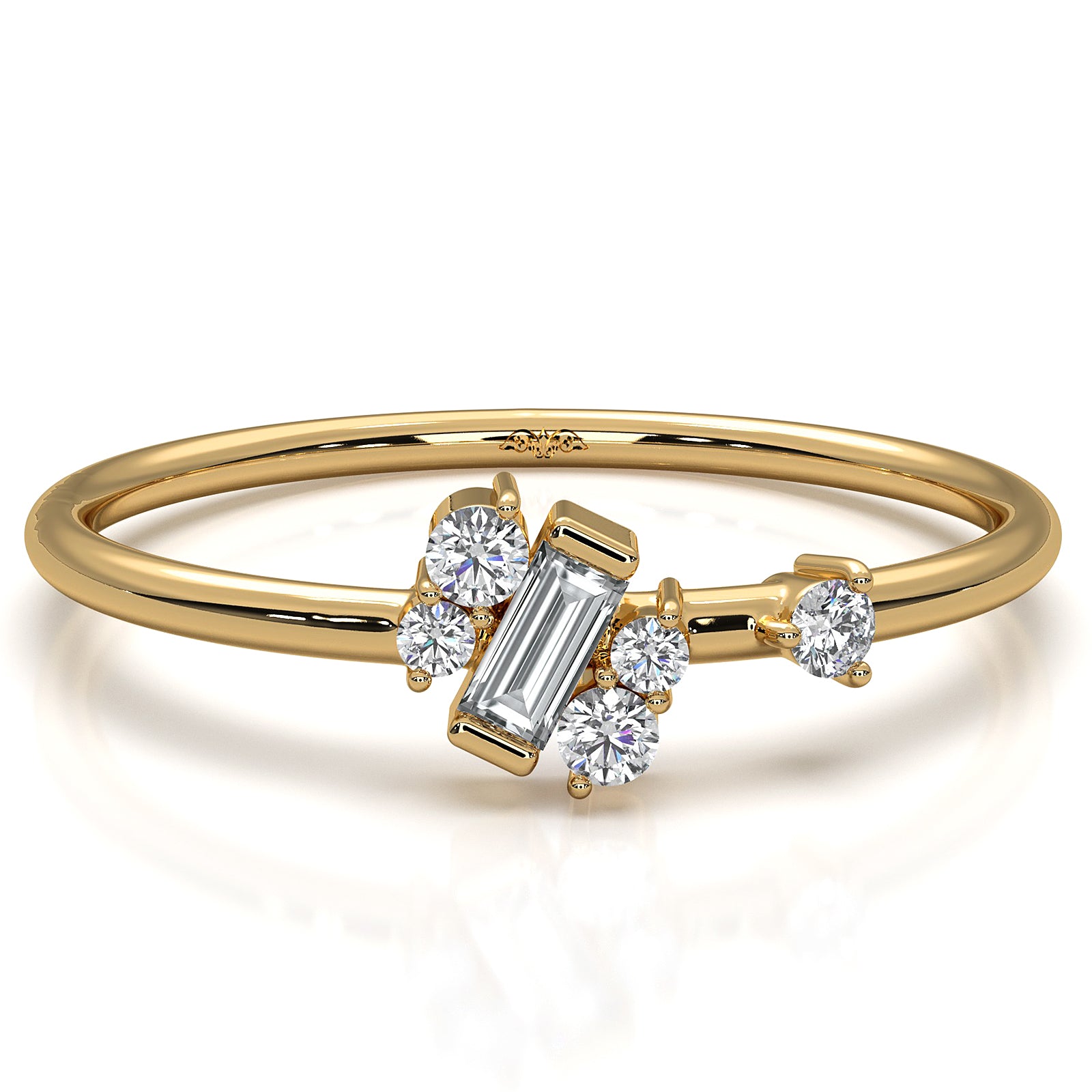 Slanted Baguette And Round Lab Diamond Fashion Ring 0.12ctw.