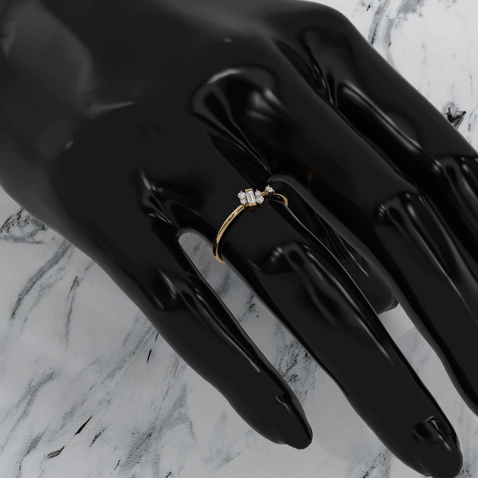 Slanted Baguette And Round Lab Diamond Fashion Ring 0.12ctw.