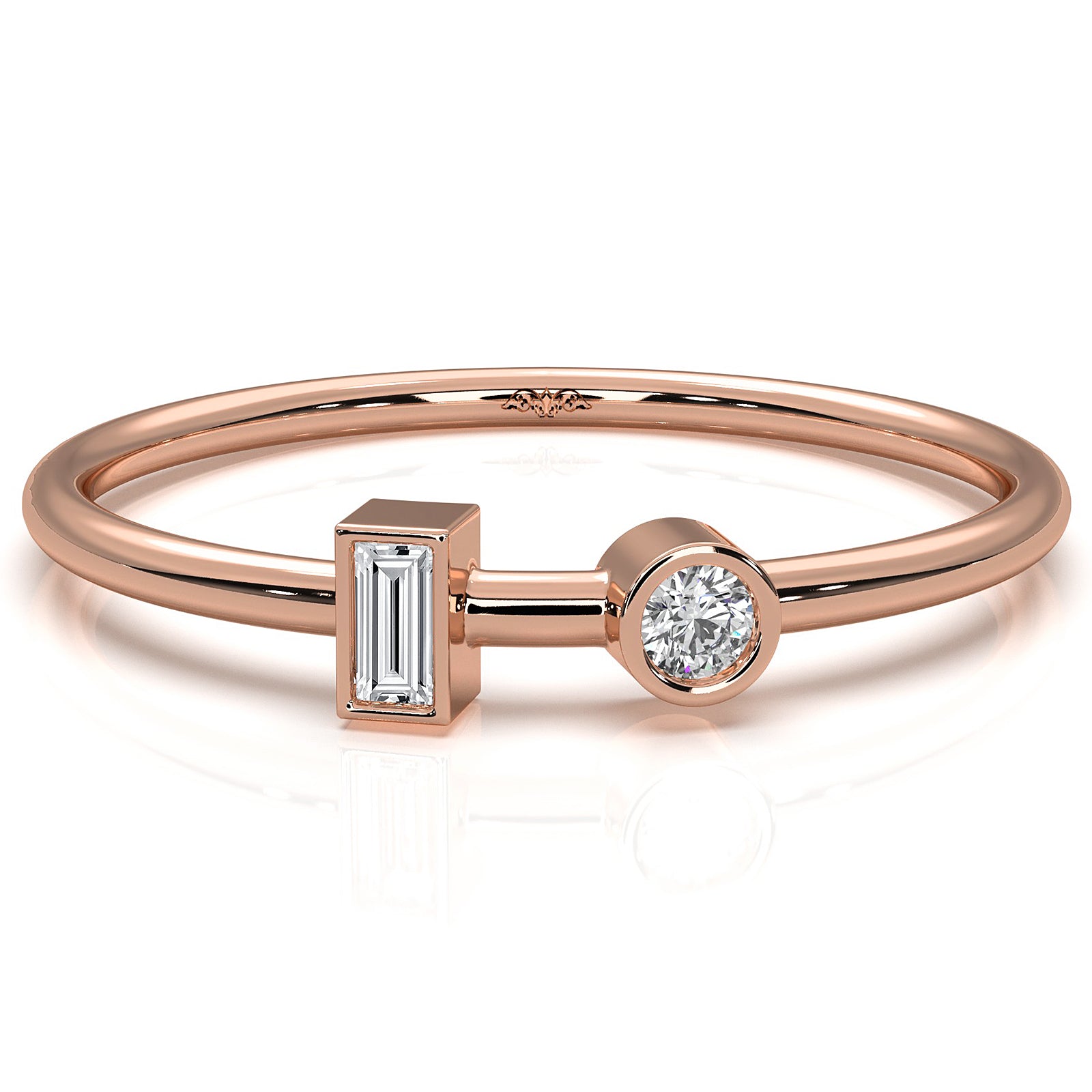 2 Stone Bezel Baguette And Round Lab Diamond Fashion Ring 0.08ctw.