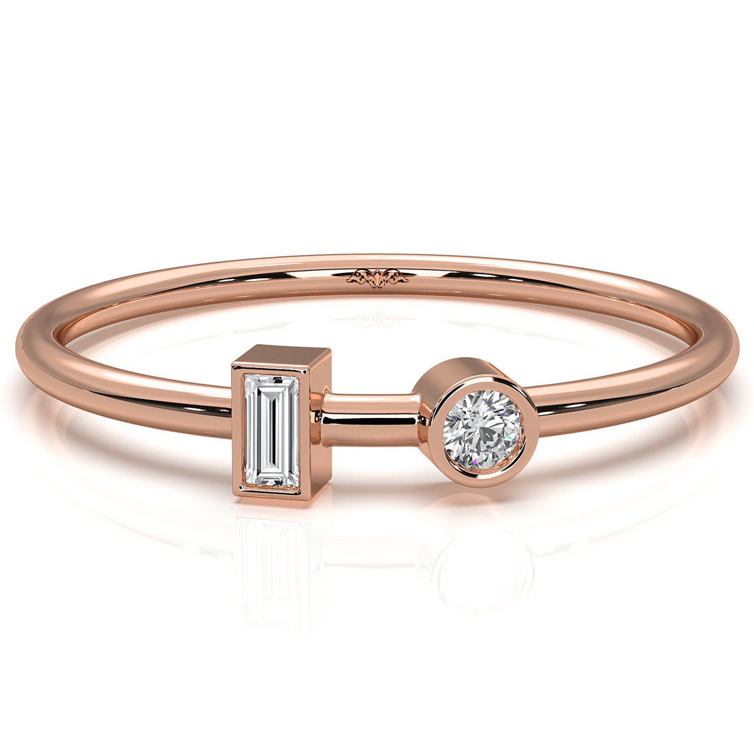 2 Stone Bezel Baguette And Round Lab Diamond Fashion Ring 0.08ctw.